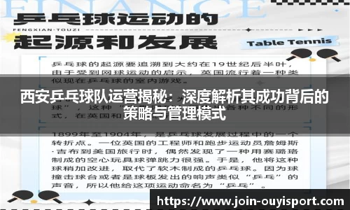 西安乒乓球队运营揭秘：深度解析其成功背后的策略与管理模式